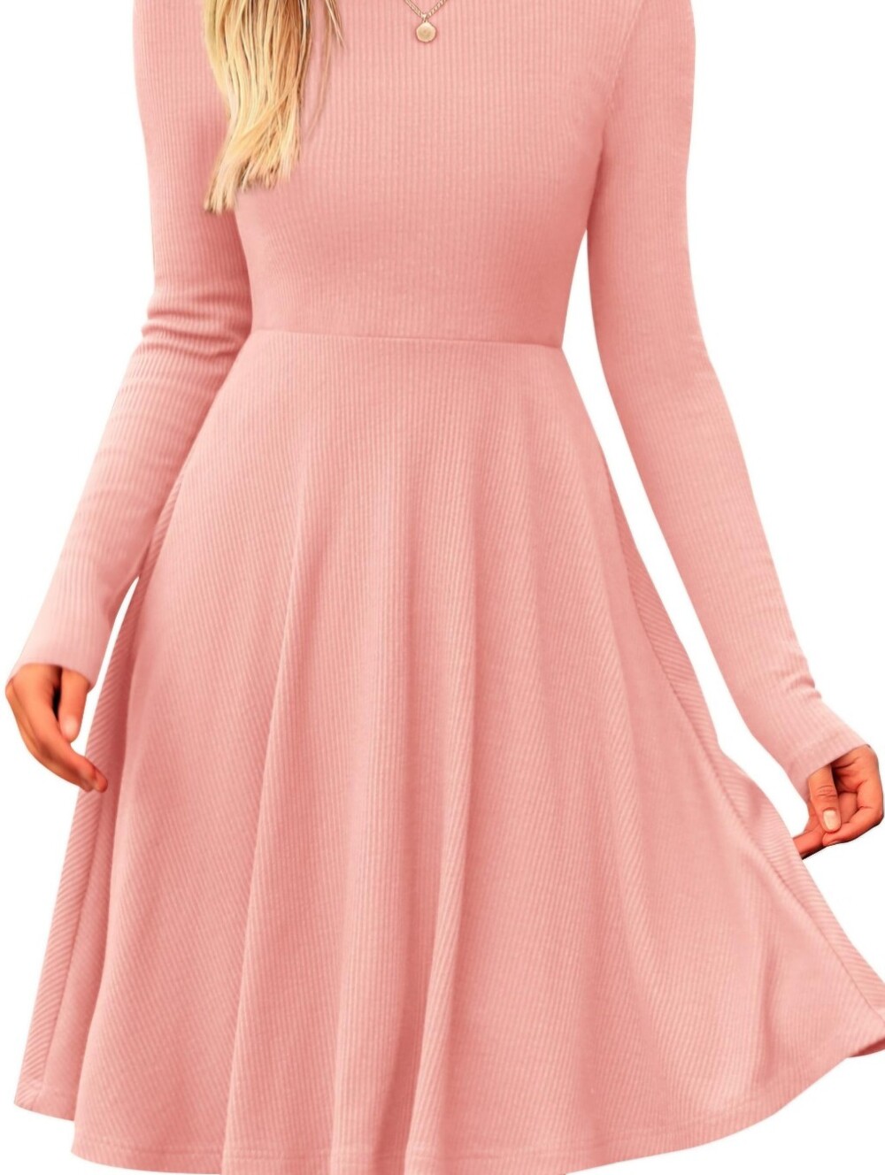 Soft Pink Long-Sleeve Fit & Flare Dress